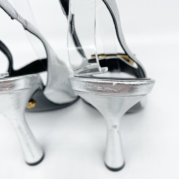 Versace Women's Metallic Medusa Buckle Slingback Sandals Silver EU 37 US 7 - Picture 11 of 11